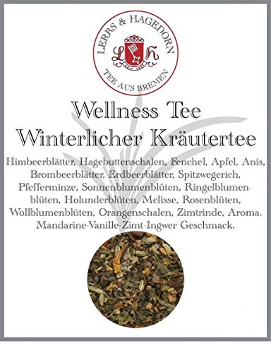 Lerbs & Hagedorn, Wellness Tee Winterlicher Kräutertee | Mandarine-Vanille-Zimt-Ingwer Geschmack 1kg (ca. 71 Liter) Himbeerblätter von Lerbs & Hagedorn