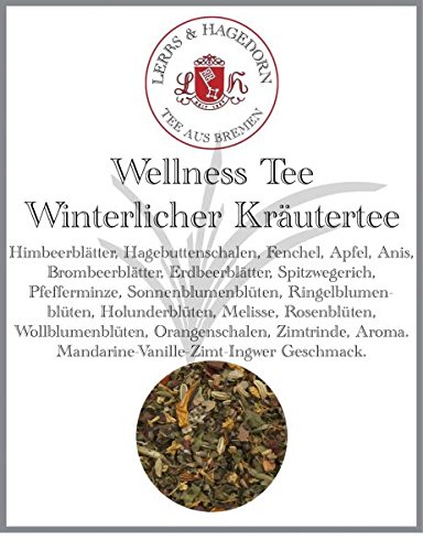 Lerbs & Hagedorn, Wellness Tee Winterlicher Kräutertee | Mandarine-Vanille-Zimt-Ingwer Geschmack 1kg (ca. 71 Liter) Himbeerblätter von Lerbs & Hagedorn