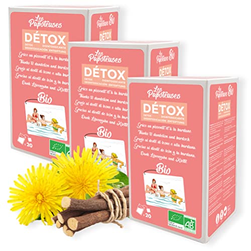 Les Papoteuses | Bio-Detox-Kräutertee (mit Löwenzahn und Klette) | Bio-Aufguss 20 Säckchen | Löwenzahnblätter, Süßholzwurzel und Pfefferminzblätter | Set mit 3 Schachteln von LES PAPOTEUSES