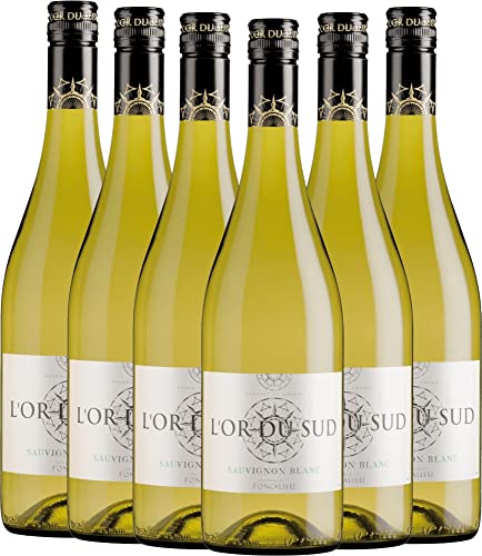 VINELLO 6er Weinpaket Weißwein - L'Or du Sud Sauvignon Blanc - Les Vignobles Foncalieu mit einem VINELLO.weinausgießer | 6 x 0,75 Liter von Les Vignobles Foncalieu