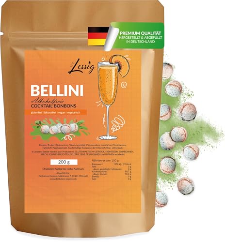 Lessig | 200g Cocktail Bonbons Bellini - Pfirsich Geschmack - Fruchtbonbons - Bonbon ohne Alkohol - Fruchtbonbon - hergestellt in deutscher Manufaktur von Lessig