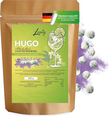 Lessig | 200g Cocktail Bonbons Hugo - Holunder Limetten Minz Geschmack - Fruchtbonbons - Bonbon ohne Alkohol - Fruchtbonbon - hergestellt in deutscher Manufaktur von Lessig