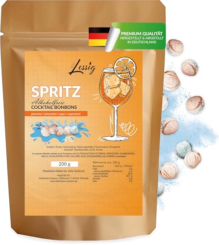 Lessig | 200g Cocktail Bonbons Spritz - Orangen Geschmack - Fruchtbonbons - Bonbon ohne Alkohol - Fruchtbonbon - hergestellt in deutscher Manufaktur von Lessig