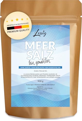 Lessig | Meersalz fein - 900g - mediterranes feines Salz - ohne Zusätze - ohne zugesetztes Jod - ohne Rieselhilfen von Lessig