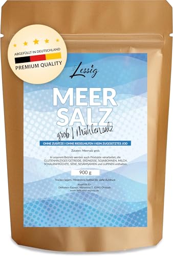 Lessig | Meersalz grob - 900g - mediterranes grobes Salz - ohne Zusätze - ohne zugesetztes Jod - ohne Rieselhilfen von Lessig