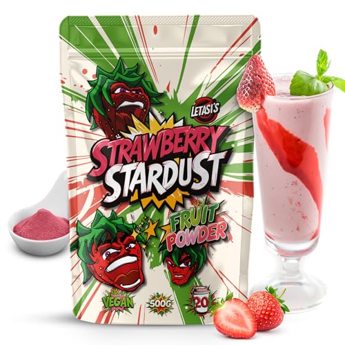 Letasi's Fruchtpulver, sprühgetrocknet, ohne Zuckerzusatz, vegan, perfekt für Shakes, Smoothies, Joghurt & Desserts (500 g, Erdbeere) von Letasi's