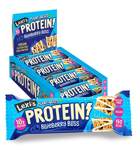 Lexi's Protein Crispy Bar Blueberry Bliss 12er Box | Knuspriger Proteinriegel mit nur 150 Kalorien - Vegan, Low Calorie, Low Fat, High Fibre | Snack für unterwegs mit pflanzlichem Protein von Lexi's