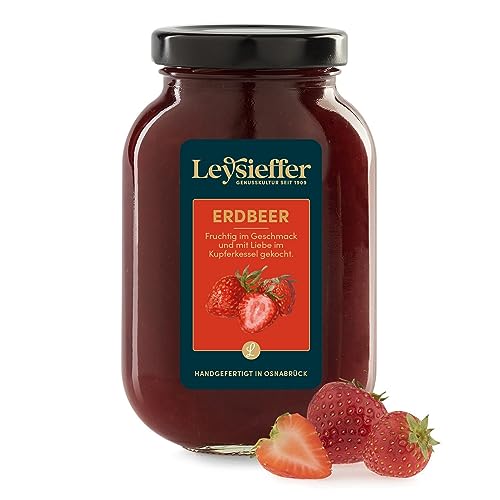 Leysieffer Fruchtaufstrich Erdbeer – handgemachter Erdbeeraufstrich, im Kupferkessel gekocht, aus frischen Früchten, glutenfrei, vegan, laktosefrei, ohne Nüsse, 200 Gramm von Leysieffer