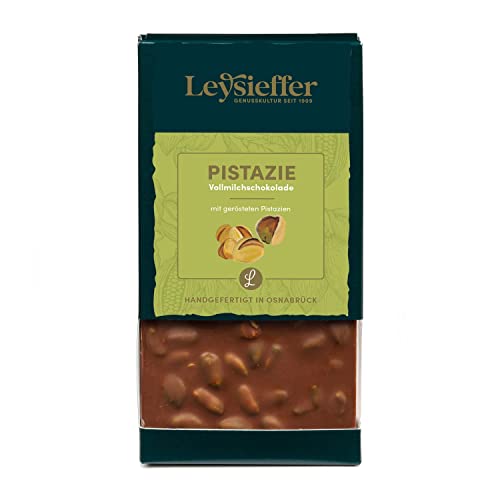 Leysieffer Vollmilchschokolade mit gerösteten Pistazien – Vollmilchschokolade mit Pistazien, 30 Prozent Kakaoanteil, Kakaobohnen aus nachhaltigem Anbau, glutenfrei, ohne Erdnüsse, 100 Gramm von Leysieffer