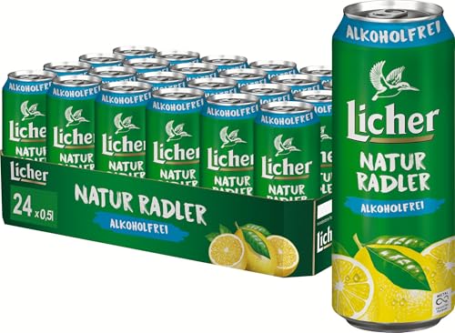 LICHER® Natur Radler Alkoholfrei | Dosen-Bier (24x 0,5l) | Feinherber Pilsgenuss mit natürlicher Zitronenlimonade | Erfrischender und natürlicher Genuss ohne Alkohol von Licher