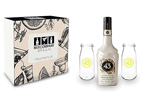 Licor 43 Geschenkset - Licor 43 Cuarenta y Tres Orochata 0,7l 700ml (16% Vol) + 2x Milchgläser -[Enthält Sulfite] Likör Liquor 43er von Licor 43