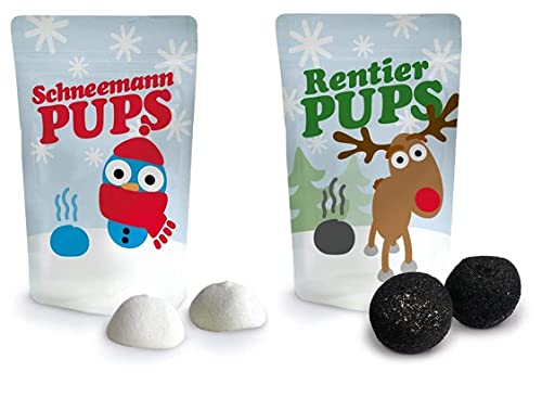 Liebeskummerpillen Rentierpups und Schneemann Pups | Weihnachts-Marshmallow-Set für Adventskalender zum Selbst-befüllen | 2x 18g von Liebeskummerpillen