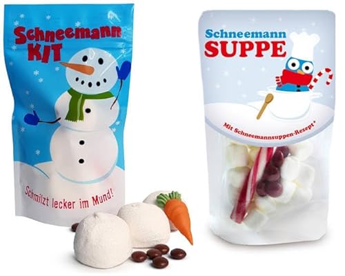 Liebeskummerpillen Schneemann-Baukit & Herzliche Schneemannsuppe, Bau dein eigenes Winterwunder mit 3 Schneebällen, 1 Möhrennase, Knöpfen und 26 g Marshmallows, Ideal zum füllen von Adventskalendern von Liebeskummerpillen