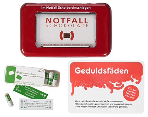 Notfallschokolade, Fruchtgummi Geduldsfäden und Glück in kleinen Dosen, 3er Geschenk-Set, von Liebeskummerpillen von Liebeskummerpillen