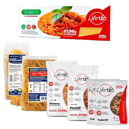 Life 120 - Super Box Pasta 30 Tage - Keto Protein Pasta mit kohlenhydratreduzierten Ballaststoffen und hohem Proteingehalt - Fusilli, Penne, Fettuccine, Brühe Spaghetti, Spaghetti, 2 Tubetti. von Life 120