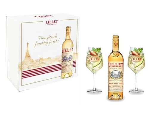 Lillet Geschenkset - Lillet Blanc Aperitiv de France 750ml (17% Vol) + 2 Lillet Gläser von Lillet
