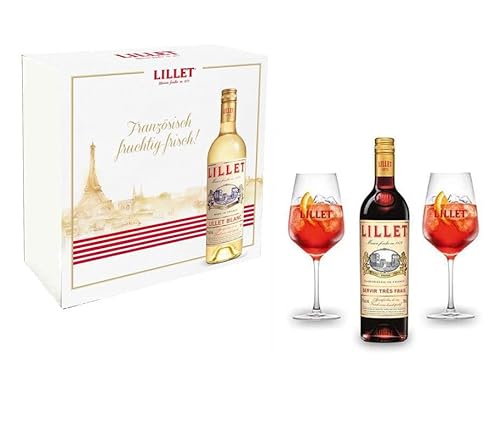 Lillet Set/Geschenkset - Lillet Rouge Aperitiv de France 750ml (17% Vol) Aperitifwein + 2 Weingläser von Lillet