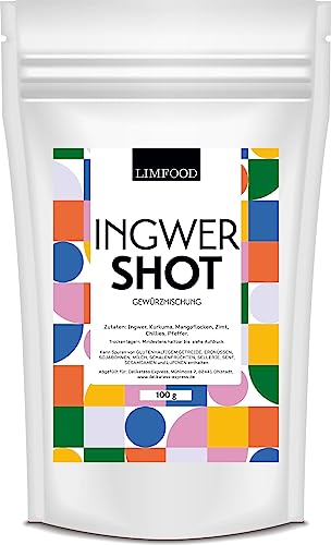 Limfood | 100g Ingwer Shot Pulver, fruchtig scharfer Ingwer Geschmack - in sekundenschnelle zubereitet - harmonisch abgestimmter Geschmack von Limfood