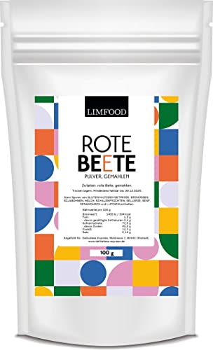Limfood | 100g Rote Beete Pulver fein gemahlen - erdiger Geschmack - zum kochen & backen - auch roh zu verwenden - färbt Lebensmittel - geeignet zum Färben von Pasta Teig und Saucen Limfood | 100g Rote Beete Pulver fein gemahlen - erdiger Geschmack - zum kochen & backen - auch roh zu verwenden - färbt Lebensmittel - geeignet zum Färben von Pasta Teig und Saucen von Limfood