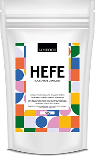 Limfood | 100g Trockenhefe, Hefe zum backen von Brot, Brotteig, Kuchen, Pizza, Stollen, Hefezopf, Backhefe, bestens dosierbar für luftigen Hefeteig von Limfood