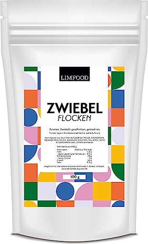 Limfood | 100g Zwiebelflocken, Zwiebelgranulat, getrocknete Zwiebel fein geschnitten, intensives Zwiebelaroma von Limfood