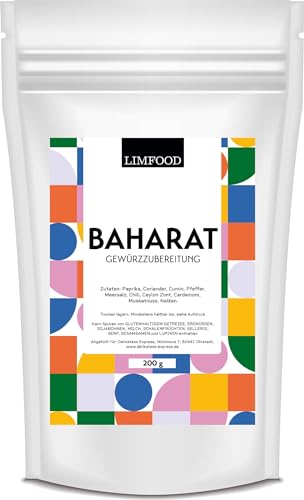 Limfood | 200g Baharat Gewürz, arabische Gewürzzubereitung 100% naturrein, pikante Gewürzmischung für Couscous, Hackfleisch, Gemüse, Fisch, Soßen und Eintöpfe, orientalisches Gewürz, gemahlen von Limfood