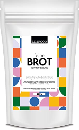 Limfood | 200g Brotgewürz fein gemahlen, intensives Brot Gewürz für rustikales würziges Brot, Gewürzmischung mit Anis, Fenchel, Koriander & Kümmel, ohne Geschmacksverstärker & künstliche Zusatzstoffe Limfood | 200g Brotgewürz fein gemahlen, intensives Brot Gewürz für rustikales würziges Brot, Gewürzmischung mit Anis, Fenchel, Koriander & Kümmel, ohne Geschmacksverstärker & künstliche Zusatzstoffe von Limfood