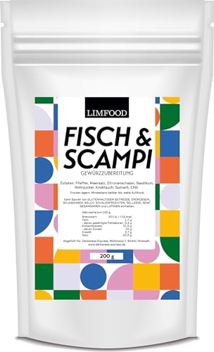Limfood | 200g Fisch & Scampi & Garnelen Gewürz - Garnelen Gewürz, Allround Fischgewürz, Gewürzmischung für Meeresfrüchte, Lachs Gewürz Limfood | 200g Fisch & Scampi & Garnelen Gewürz - Garnelen Gewürz, Allround Fischgewürz, Gewürzmischung für Meeresfrüchte, Lachs Gewürz von Limfood