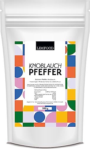 Limfood | 200g Knoblauchpfeffer grob geschrotet, Knoblauch & Pfeffer intensives Aroma, zum kochen und grillen, zum würzen von Fleisch, Gemüse und Fisch von Limfood