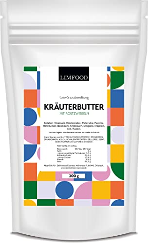 Limfood | 200g Kräuterbutter Gewürz, Kräuterbutter einfach selber machen, Gewürzzubereitung für Grillbutter, Gewürzbutter mit Knoblauch und Röstzwiebeln von Limfood