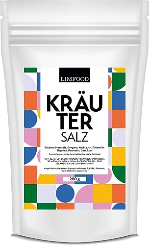 Limfood | 200g Kräutersalz fein, feines Gewürzsalz, intensiver frischer Kräutergeschmack, für Salat, Gemüse und Fisch, mediterrane Kräuter-Salz Mischung von Limfood