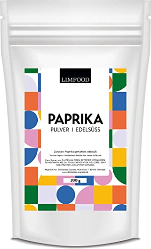 Limfood | 200g Paprika Pulver edelsüß gemahlen, fein gemahlenes Paprikapulver süß, aromatisch, handverlesen, intensives Paprikaaroma von Limfood