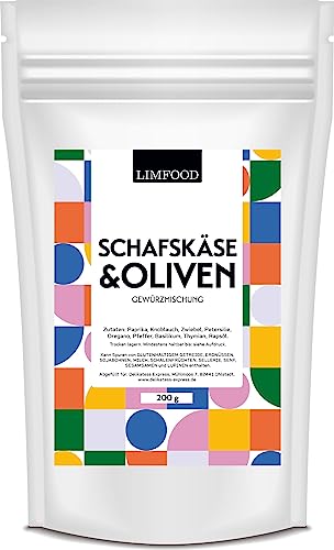 Limfood | 200g Schafskäse & eingelegte Oliven Gewürz, Gewürzmischung für Schafskäse Salat und Antipasti wie eingelegte Oliven & Aubergine, auch für Grillkäse, und eingelegten Ziegenkäse von Limfood