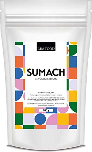 Limfood | 200g Sumach Gewürz, gemahlen, Essigbaumgewürz, gemahlene Sumachbeeren, orientalisches Sumak Gewürz von Limfood