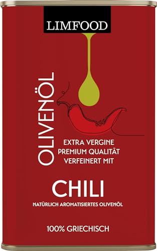 Limfood | 250ml Olivenöl & Chili, Chiliöl aromatisiert aus Griechenland, natives Olivenöl aus Korinth in Peloponnes verfeinert mit Chili rot - angenehm scharf von Limfood