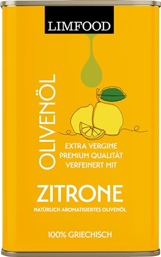 Limfood | 250ml Olivenöl & Zitrone, Zitronenöl, aromatisiert aus Griechenland, natives Olivenöl extra aus Korinth in Peloponnes verfeinert mit Zitrone (Lemon) von Limfood
