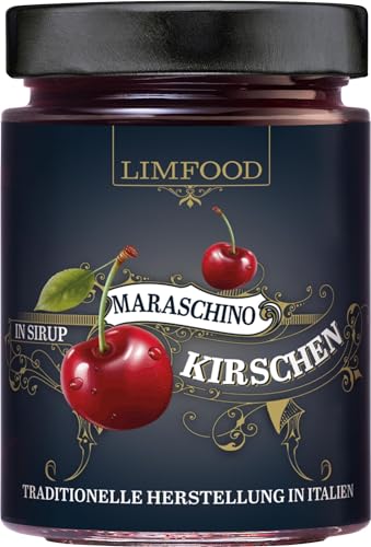 Limfood | 400g Maraschino Kirschen - aromatische italienische Kirschen in Sirup für Cocktails und Eis. Maraschino Cherries - alkoholfrei von Limfood