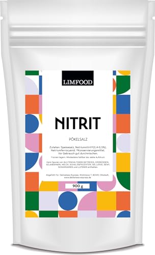 Limfood | 900g Feines Nitritpökelsalz - mit 0,4-0,5% Natriumnitrit - Pökelsalz zur Herstellung von Fleisch Wurst und Pökelwaren - im wiederverschließbaren Beutel von Limfood