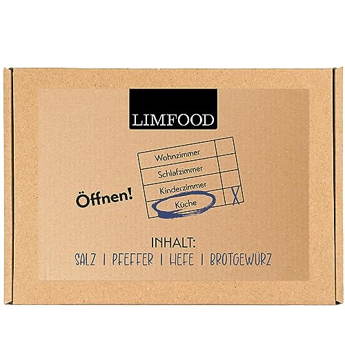 Limfood | Geschenkset Gewürze- BROT & SALZ ZUM UMZUG - Gewürzbox, Gewürzset mit 4 Gewürzen in Aroma Dosen - Geschenkidee Brot & Salz von Limfood