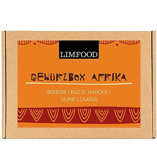 Limfood | Geschenkset Gewürze - Gewürzbox, Gewürzset mit 4 Gewürzen in Aroma Dosen - Geschenkkorb Kochen - Gewürzmischungen Länderküche - (Afrika) von Limfood