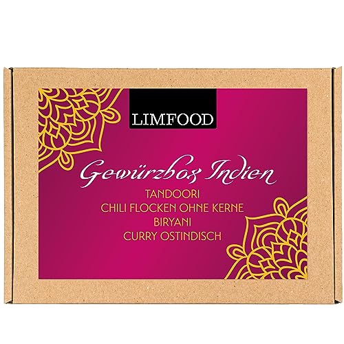 Limfood | Geschenkset Gewürze - Gewürzbox, Gewürzset mit 4 Gewürzen in Aroma Dosen - Geschenkkorb Kochen - Gewürzmischungen Länderküche - (Indien) von Limfood