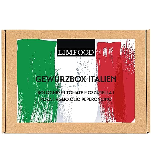 Limfood | Geschenkset Gewürze - Gewürzbox, Gewürzset mit 4 Gewürzen in Aroma Dosen - Geschenkkorb Kochen - Gewürzmischungen Länderküche - (Italien) von Limfood