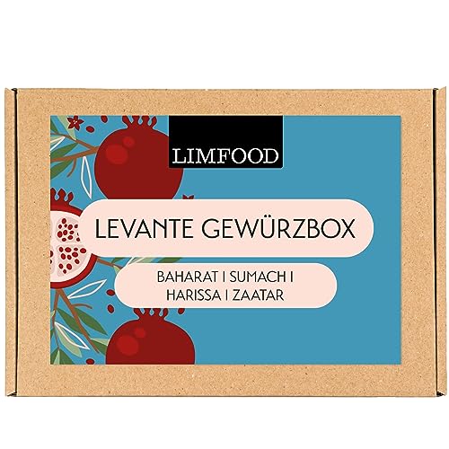 Limfood | Geschenkset Gewürze - Gewürzbox, Gewürzset mit 4 Gewürzen in Aroma Dosen - Geschenkkorb Kochen - Gewürzmischungen Länderküche - (Levante) von Limfood