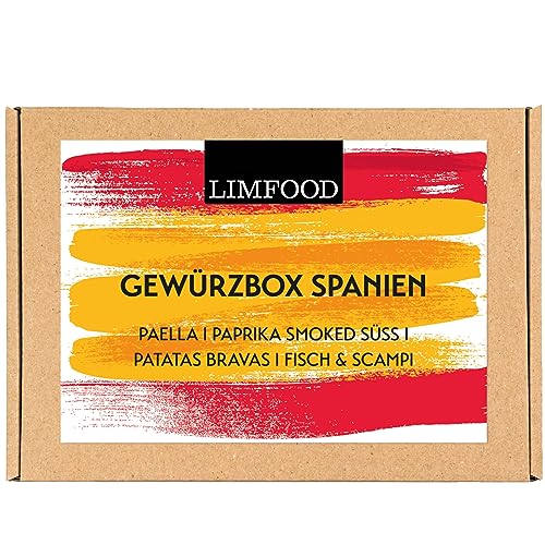Limfood | Geschenkset Gewürze - Gewürzbox, Gewürzset mit 4 Gewürzen in Aroma Dosen - Geschenkkorb Kochen - Gewürzmischungen Länderküche - (Spanien) von Limfood