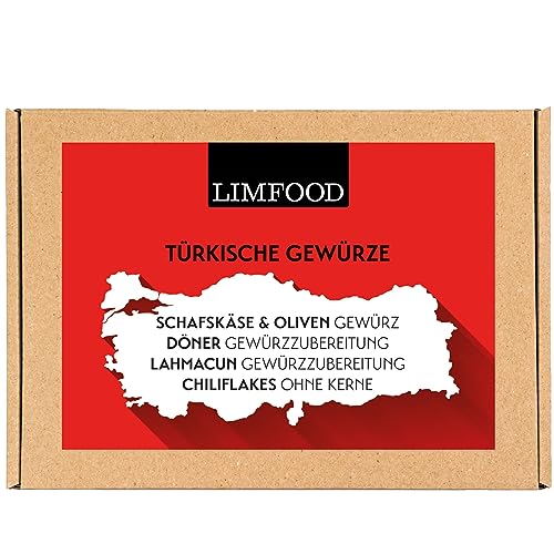 Limfood | Geschenkset Gewürze - Gewürzbox, Gewürzset mit 4 Gewürzen in Aroma Dosen - Geschenkkorb Kochen - Gewürzmischungen Länderküche - (Türkei) von Limfood