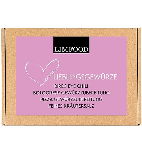 Limfood | Geschenkset Gewürze- LIEBLINGSGEWÜRZE - Gewürzbox, Gewürzset mit 4 Gewürzen in Aroma Dosen - Geschenkidee Lieblingsgewürze von Limfood