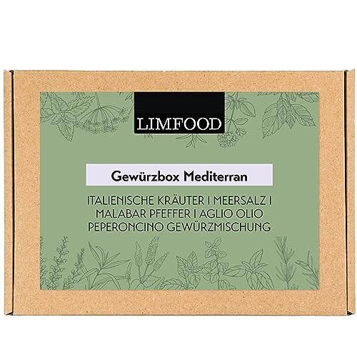 Limfood | Geschenkset Gewürze - MEDITERRAN - Gewürzbox, Gewürzset mit 4 Gewürzen in Aroma Dosen - Geschenkidee Mediterran von Limfood