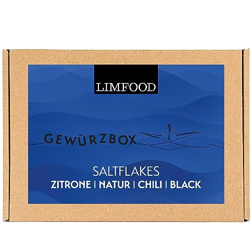 Limfood | Geschenkset Gewürze - MEERSALZ FLAKES - Gewürzbox, Gewürzset mit 4 Gewürzen in Aroma Dosen - Geschenkidee Saltflakes von Limfood