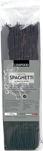 Limfood | Spaghetti Nero Seppia aus Italien (Sardinien), mit Tintenfischtinte rauhe Oberfläche, langsam getrocknet, Bronze verfahren, Spaghetti al Nero di seppia von Limfood