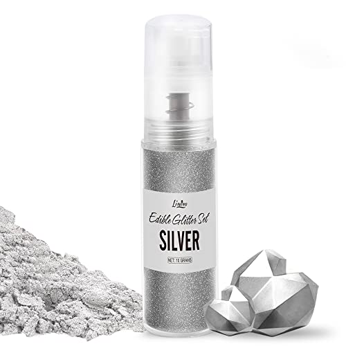 Essbarer Glitzer - 10g Essbarer Glitzerpulver Glitzerstaub in Sprühflasche für Getränke, Kuchen - Metallisch Glitzerpuder Lebensmittelfarbe Pulver zum Cocktails, Wein, Fondant, Keksen (Silber) von Limino